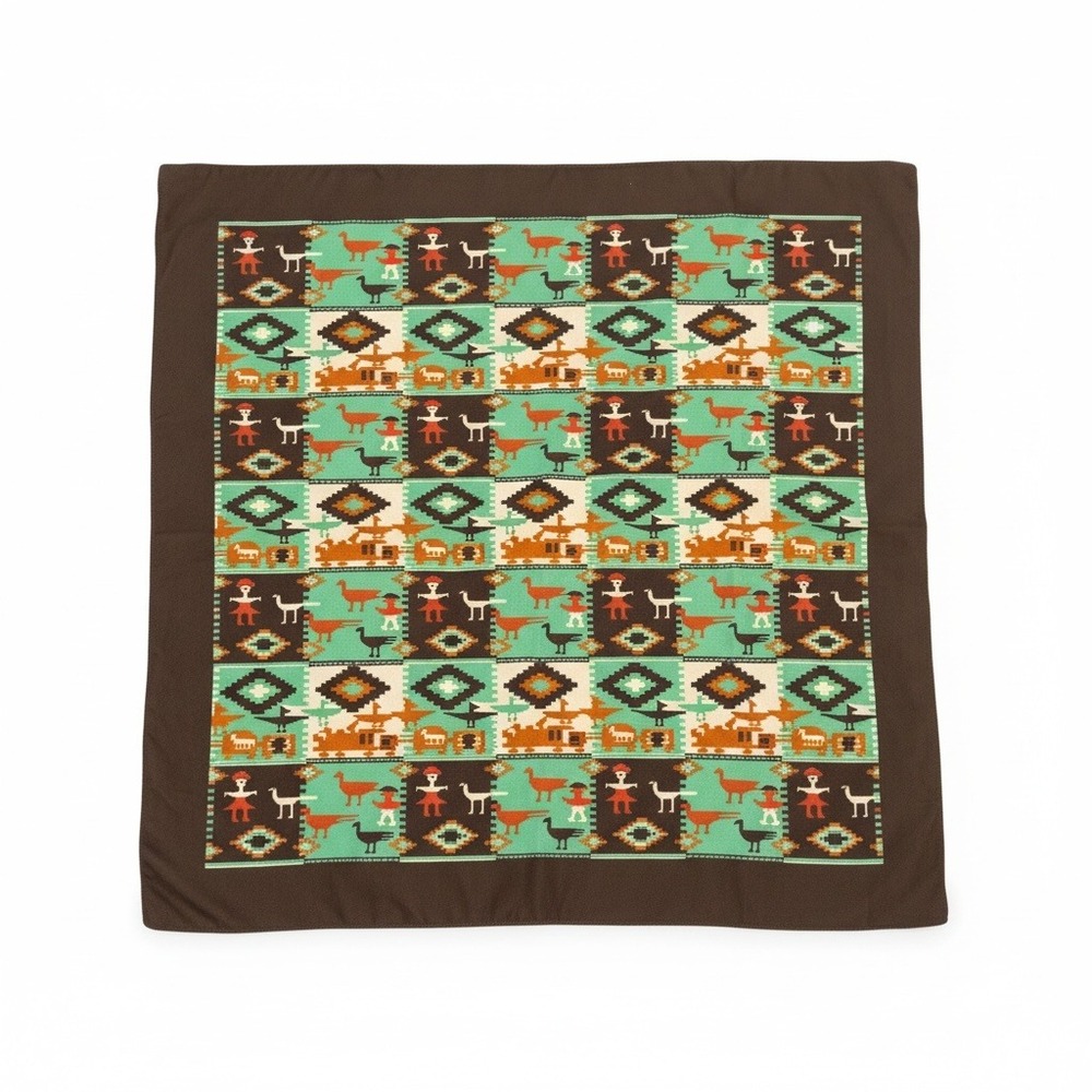 Vintage Southwestern Geometric Bird Print Square Scarf Brown Turquoise Aztec